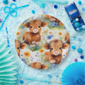 Highland Koe in wilde bloemen Papieren Bordje (Feest)