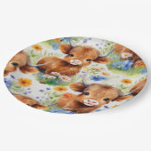 Highland Koe in wilde bloemen Papieren Bordje (Gekanteld)