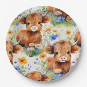 Highland Koe in wilde bloemen Papieren Bordje