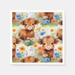 Highland Koe in wilde bloemen Servet