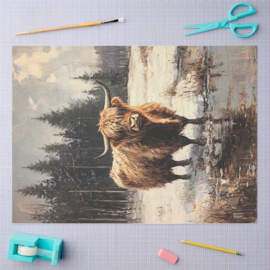 Highland Koe in winterlandschap Decoupage Tissuepapier (Craft)
