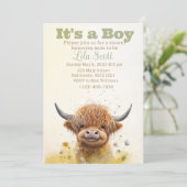 Highland koe, jongen baby shower uitnodiging (Staand voorkant)