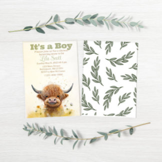 Highland koe, jongen baby shower uitnodiging