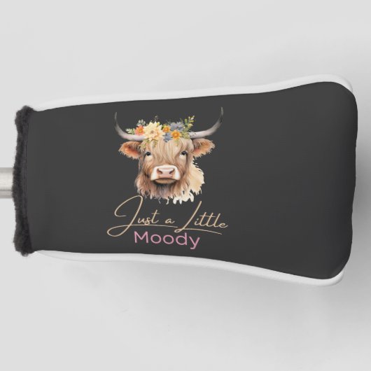 Highland Koe Just A Little Moody Flower Koe Boerde Golfheadcover (Voorkant)