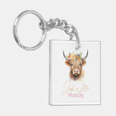 Highland Koe Just A Little Moody Flower Koe Boerde Sleutelhanger (Voorkant Links)