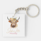 Highland Koe Just A Little Moody Flower Koe Boerde Sleutelhanger (Achterkant)