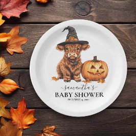 Highland Koe Kalf Baby shower Halloween Witch Papieren Bordje