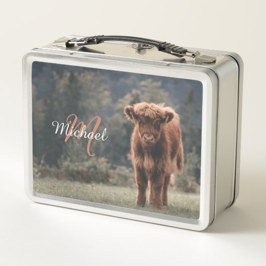 Highland koe kalf herfstgras monogram initiaal (Achterkant)