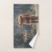 Highland koe kalf herfstgras monogram initiaal bad handdoek (Handdoek)