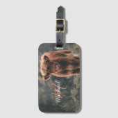 Highland koe kalf herfstgras monogram initiaal bagagelabel (Voorkant (verticaal))