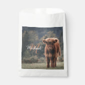 Highland koe kalf herfstgras monogram initiaal bedankzakje (Voorkant)