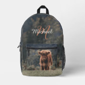 Highland koe kalf herfstgras monogram initiaal bedrukte rugzak (Voorkant)
