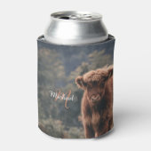 Highland koe kalf herfstgras monogram initiaal blikjeskoeler (Blikje Voorkant)