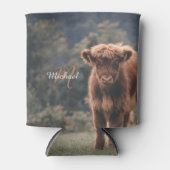 Highland koe kalf herfstgras monogram initiaal blikjeskoeler (Voorkant)