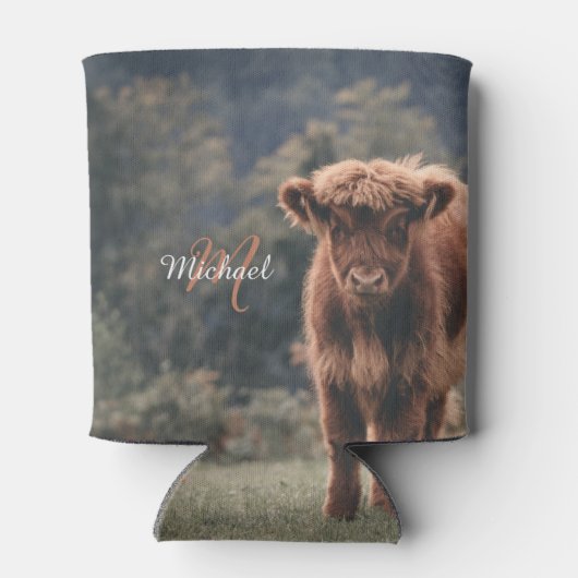 Highland koe kalf herfstgras monogram initiaal blikjeskoeler (Achterkant)