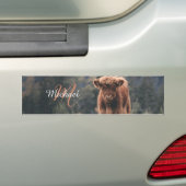 Highland koe kalf herfstgras monogram initiaal bumpersticker (Op auto)