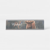 Highland koe kalf herfstgras monogram initiaal bureau naambordje (Voorkant)