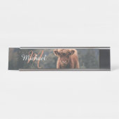 Highland koe kalf herfstgras monogram initiaal bureau naambordje (Voorkant)