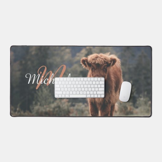 Highland koe kalf herfstgras monogram initiaal bureaumat (Keyboard & Muis)