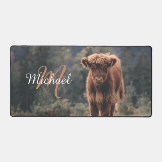 Highland koe kalf herfstgras monogram initiaal bureaumat (Voorkant)