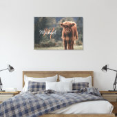 Highland koe kalf herfstgras monogram initiaal canvas afdruk (Insitu (Slaapkamer))