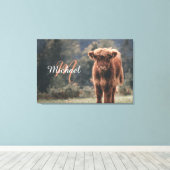 Highland koe kalf herfstgras monogram initiaal canvas afdruk (Insitu (Houten vloer))