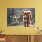 Highland koe kalf herfstgras monogram initiaal canvas afdruk (Insitu (Woonkamer))