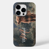 Highland koe kalf herfstgras monogram initiaal Case-Mate iPhone case (Achterkant)