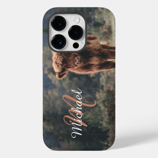 Highland koe kalf herfstgras monogram initiaal Case-Mate iPhone case (Achterkant)