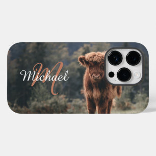 Highland koe kalf herfstgras monogram initiaal Case-Mate iPhone 14 pro hoesje