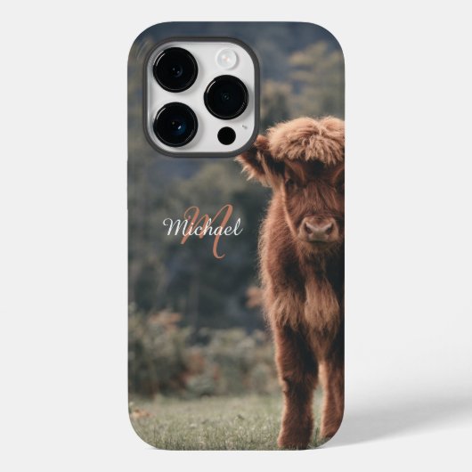 Highland koe kalf herfstgras monogram initiaal Case-Mate iPhone case (Achterkant)