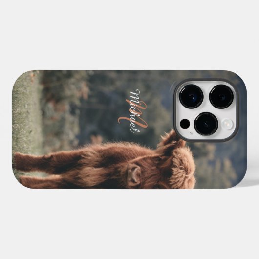 Highland koe kalf herfstgras monogram initiaal Case-Mate iPhone case (Achterkant (horizontaal))
