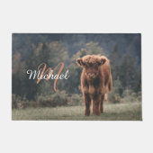 Highland koe kalf herfstgras monogram initiaal deurmat (Voorkant)