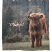 Highland koe kalf herfstgras monogram initiaal douchegordijn (Voorkant)