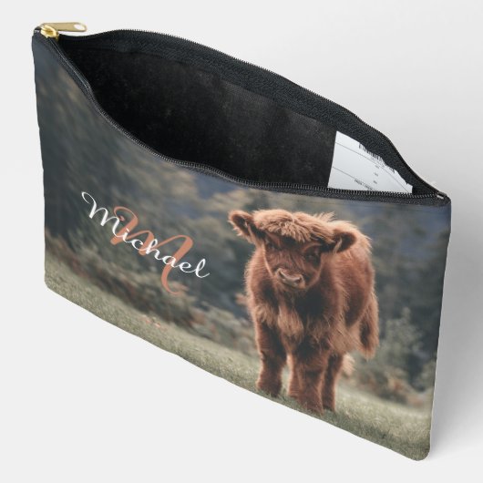 Highland koe kalf herfstgras monogram initiaal etui (Open)