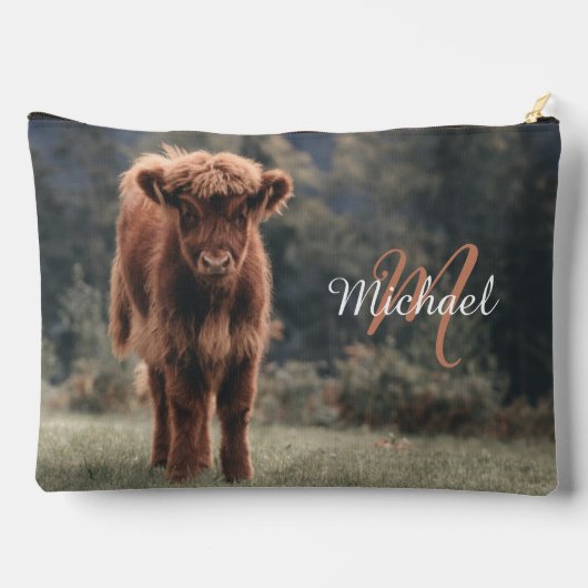 Highland koe kalf herfstgras monogram initiaal etui (Achterkant)