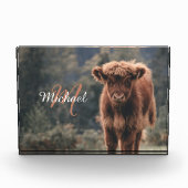 Highland koe kalf herfstgras monogram initiaal fotoblokken (Voorkant)