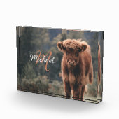 Highland koe kalf herfstgras monogram initiaal fotoblokken (Rechts)