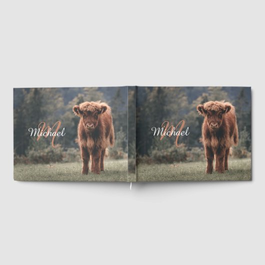 Highland koe kalf herfstgras monogram initiaal gastenboek (Volledig)