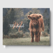 Highland koe kalf herfstgras monogram initiaal gastenboek (Voorkant)