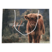 Highland koe kalf herfstgras monogram initiaal groot cadeauzakje (Voorkant)