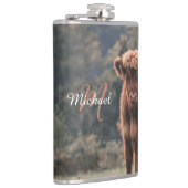 Highland koe kalf herfstgras monogram initiaal heupfles (Rechts)