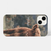 Highland koe kalf herfstgras monogram initiaal iPhone hoesje (Achterkant horizontaal)