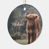 Highland koe kalf herfstgras monogram initiaal keramisch ornament (Links)