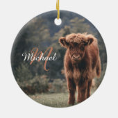 Highland koe kalf herfstgras monogram initiaal keramisch ornament (Achterkant)