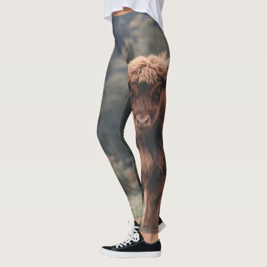 Highland koe kalf herfstgras monogram initiaal leggings (Links)