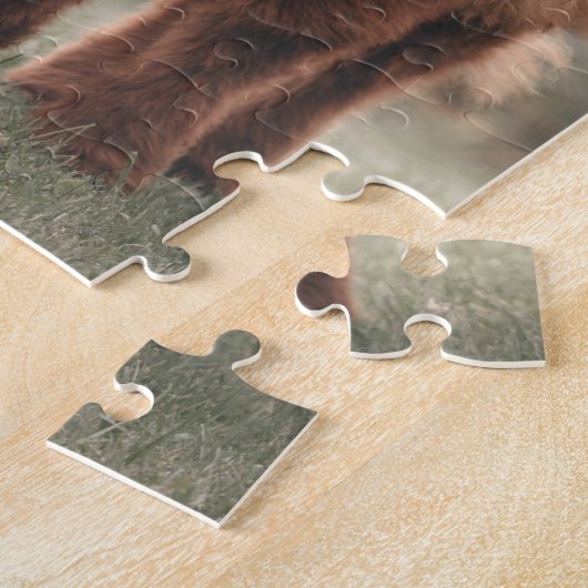 Highland koe kalf herfstgras monogram initiaal legpuzzel (Zijkant)