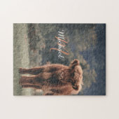 Highland koe kalf herfstgras monogram initiaal legpuzzel (Horizontaal)