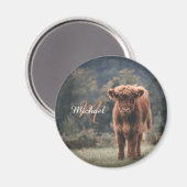 Highland koe kalf herfstgras monogram initiaal magneet (Voorkant / Achterkant)