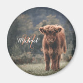 Highland koe kalf herfstgras monogram initiaal magneet (Voorkant)